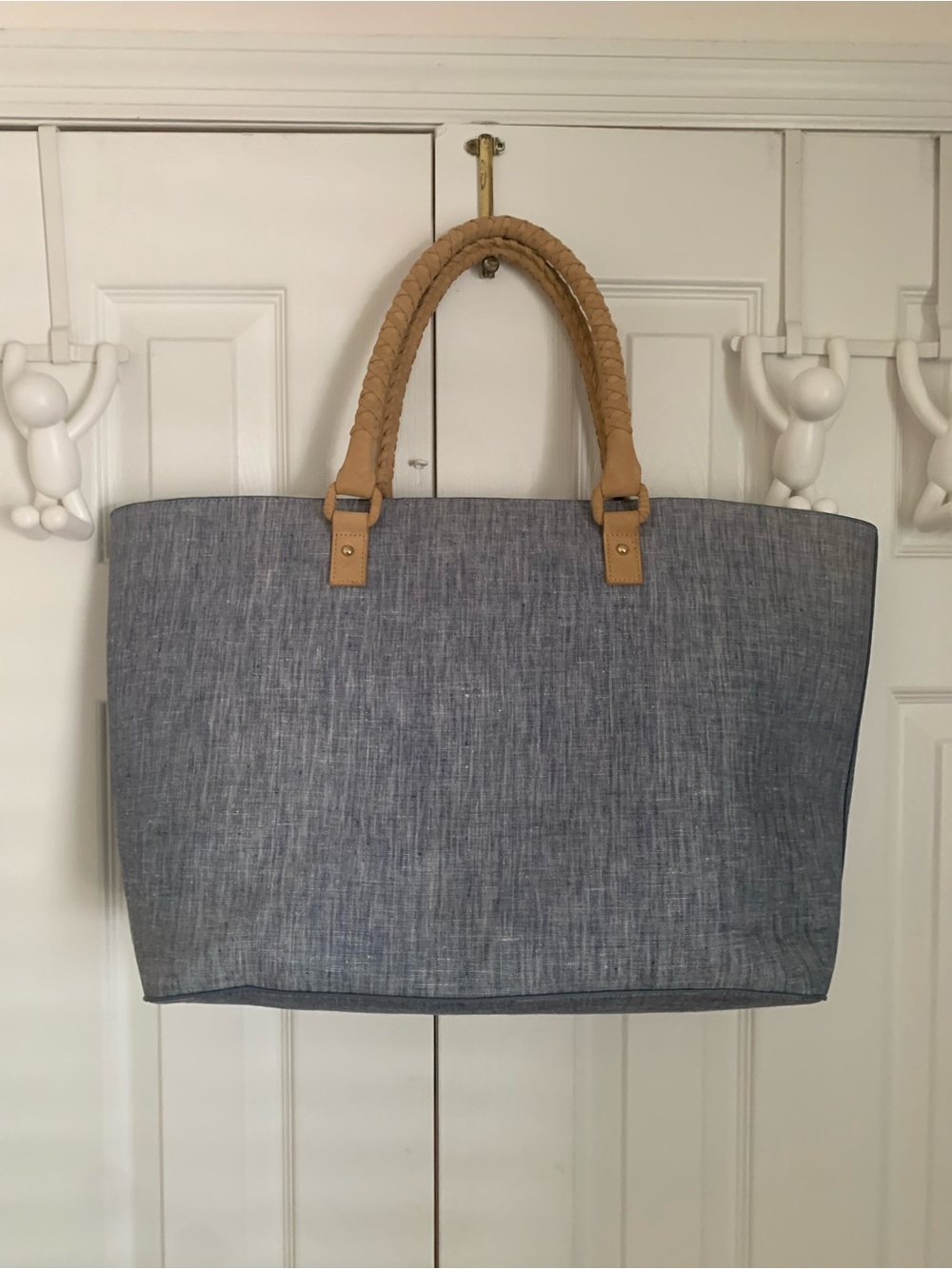 Target Merona Blue Solid Tote Large Braided Double Handles Inner Pockets Gold